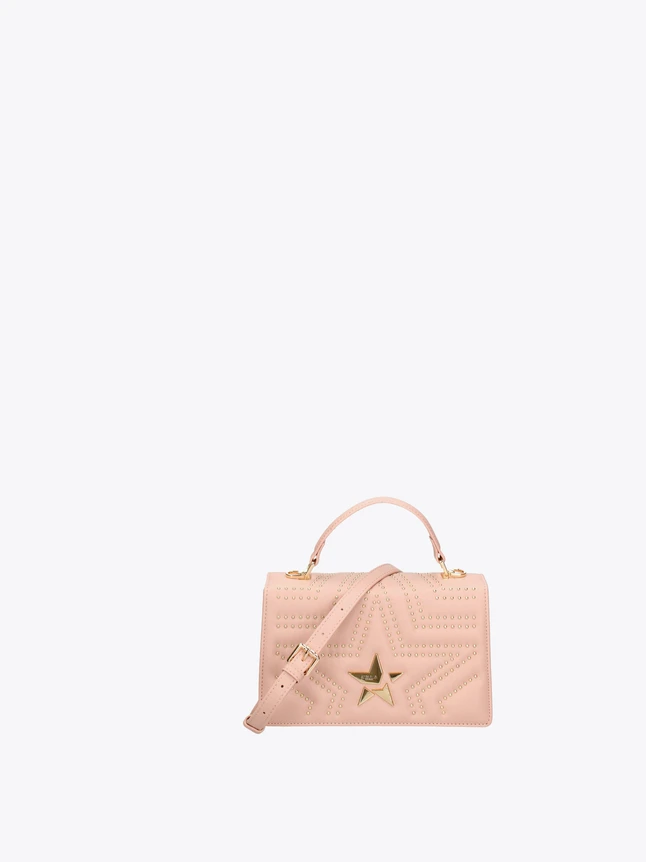 Studded Leather Satchel With Star Accent Top Handle For Evening Use