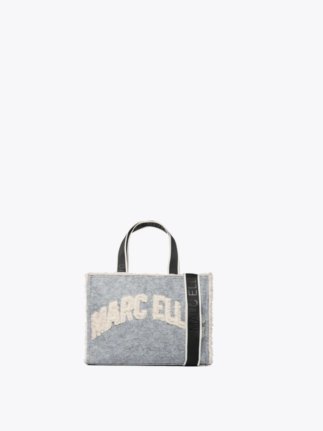 MARC ELL Raw Edge Felt Shoulder Tote Bag with Boucl  Logo Appliqu
