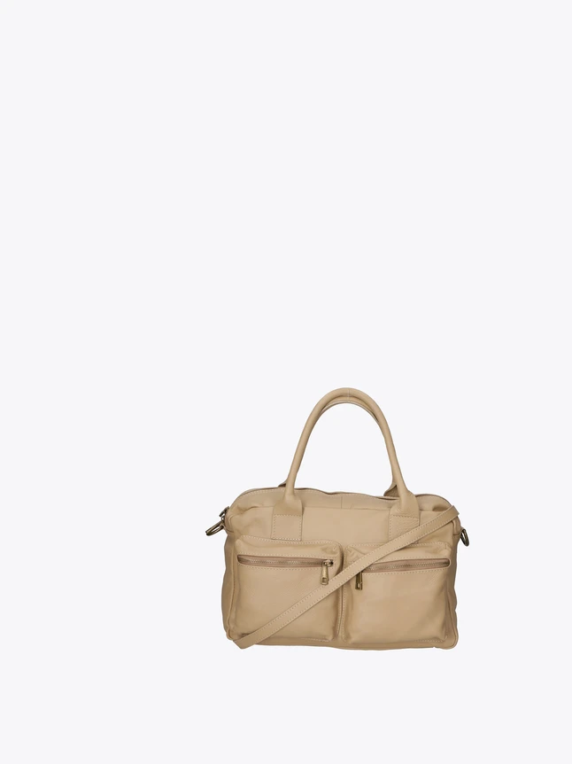 Minimalist Leather Satchel Bag for Daily Use with Front Zipper Pockets