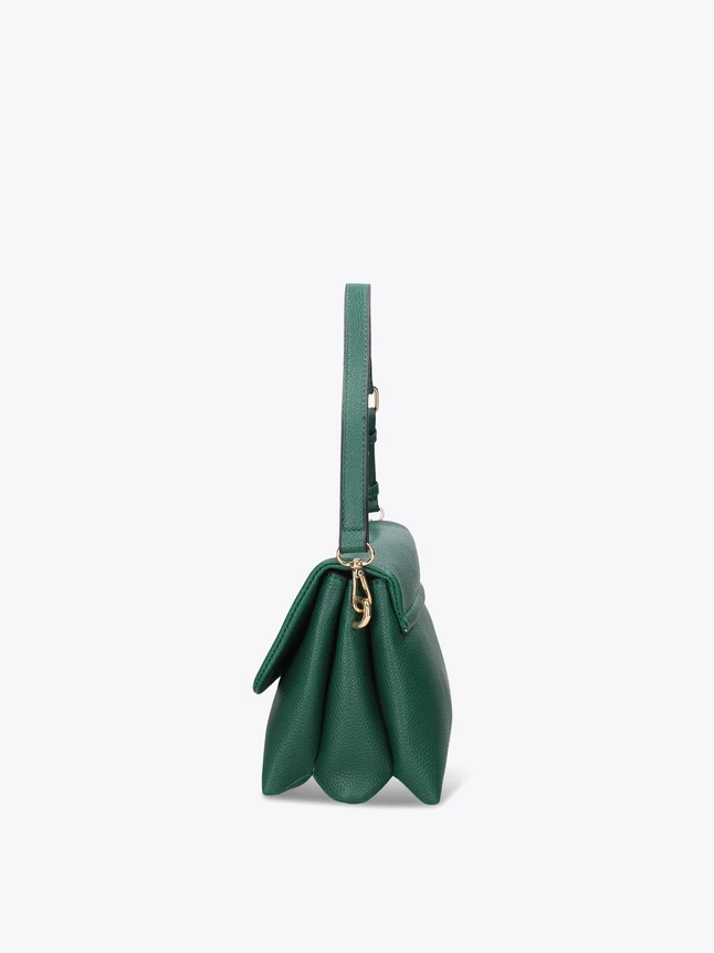 Pebbled Leather Pleated Base Flap Shoulder Bag Versatile Chic