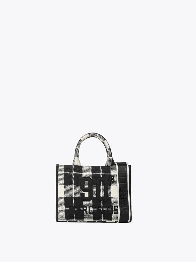 Fashion Plaid Textile Shoulder Bag Top Handle Tote With Iconic 90S Motif
