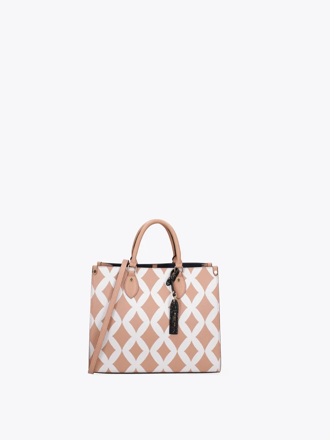 Geometric Canvas Tote Bag Leather Trim Everyday Use