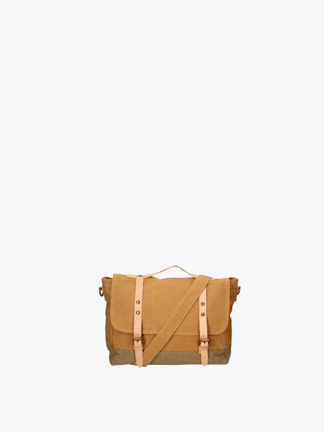 Canvas Messenger Bag with Leather Straps for Daily Commute