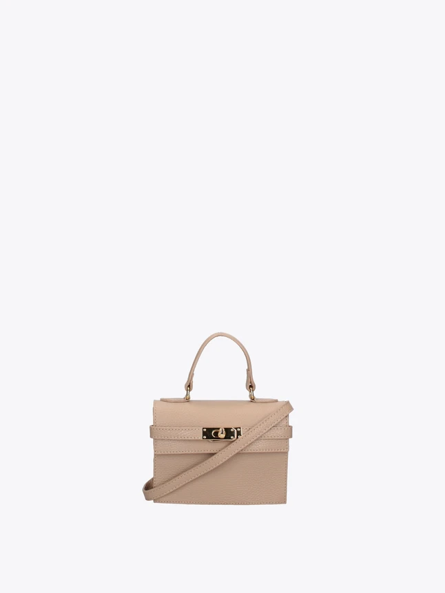 Classic Leather Mini Top Handle Bag Crossbody Strap Turnlock