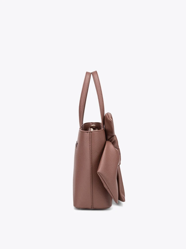 Elegant Pebble Leather Handbag Unique Knot Accent Day Carryall
