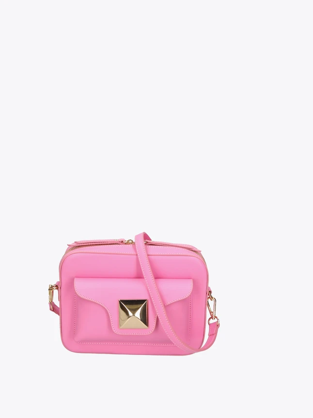 Mini Satchel Leather Crossbody Bag with Pyramid Stud Hardware for Evening Wear