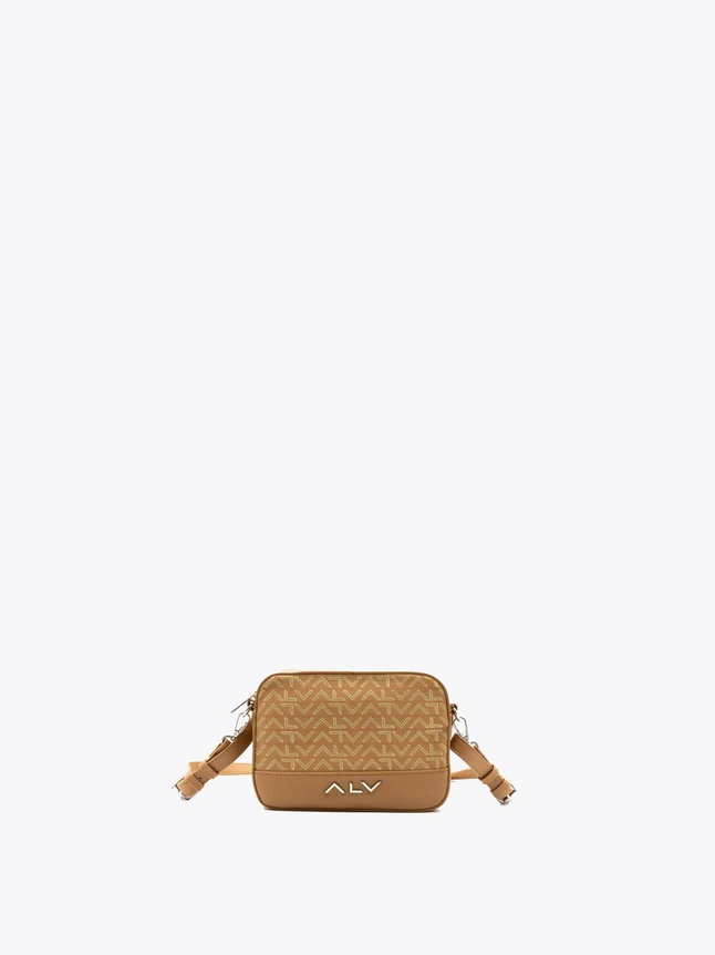 Monogram Pattern Canvas Crossbody Bag with Leather Trim for Everyday Use