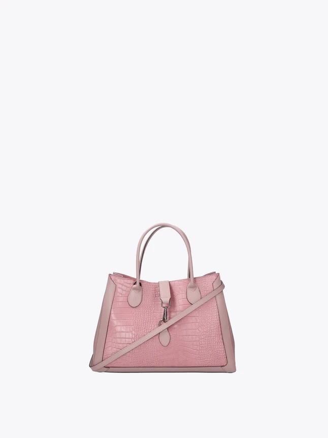 Crocodile Embossed Leather Satchel Bag with Top Handles Everyday Use