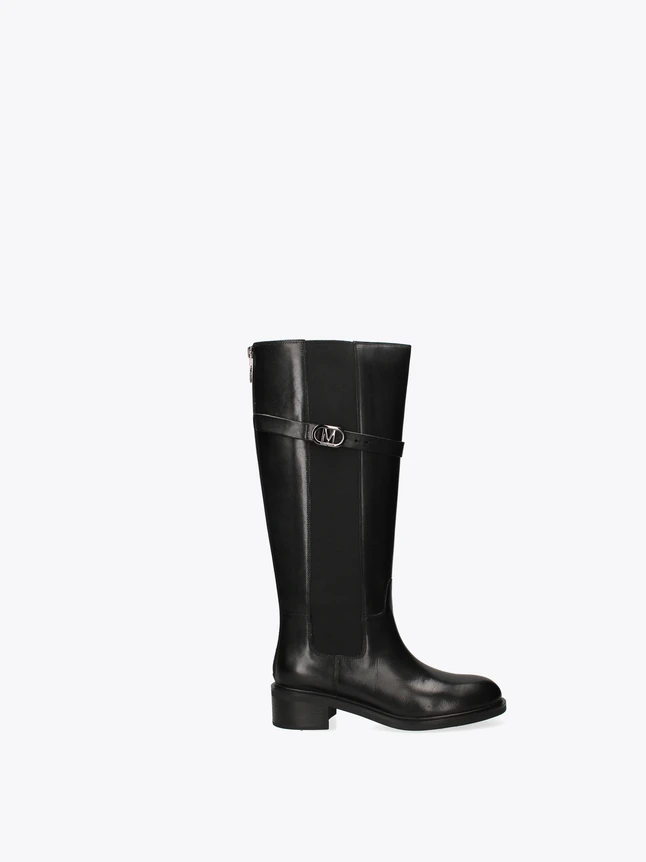Luxe Leather Knee High Riding Boots with Logo Buckle for Elegant Everyday Wear