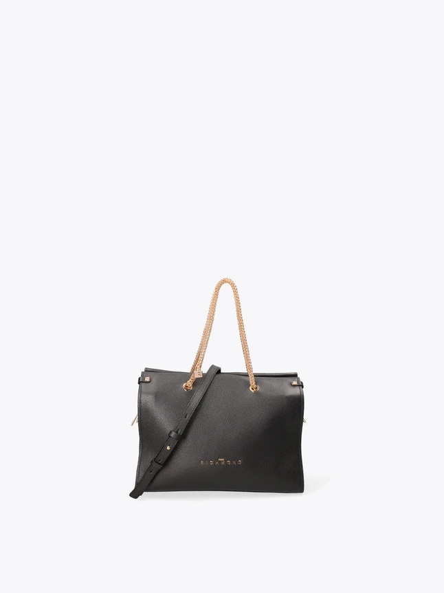 Elegant Saffiano Shoulder Bag with Gold Chain Strap and Dual Carry Options