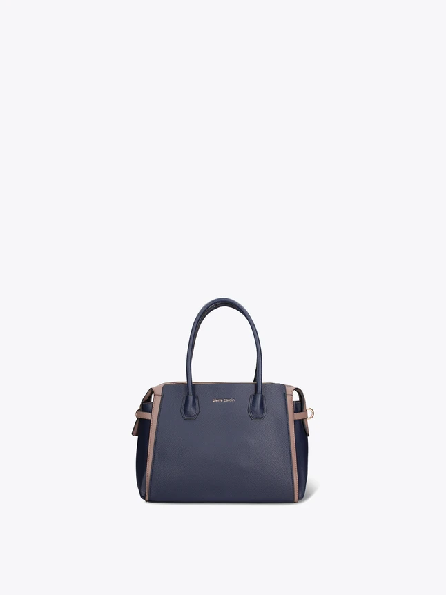 Elegant Leather Shopper Bag With Dual Tones And Detachable Shoulder Strap