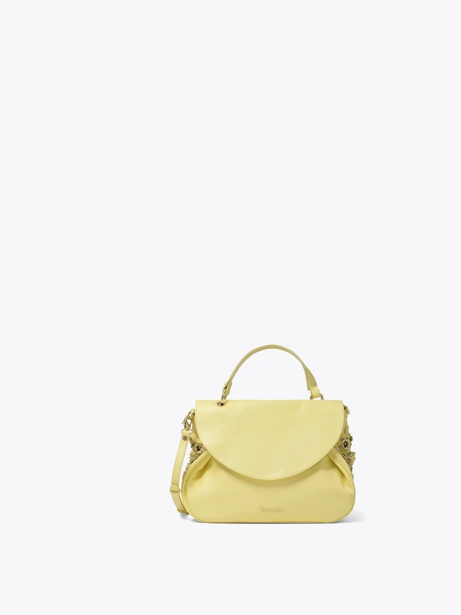 Leather Satchel Bag Flap Front Top Handle with Crossbody Strap