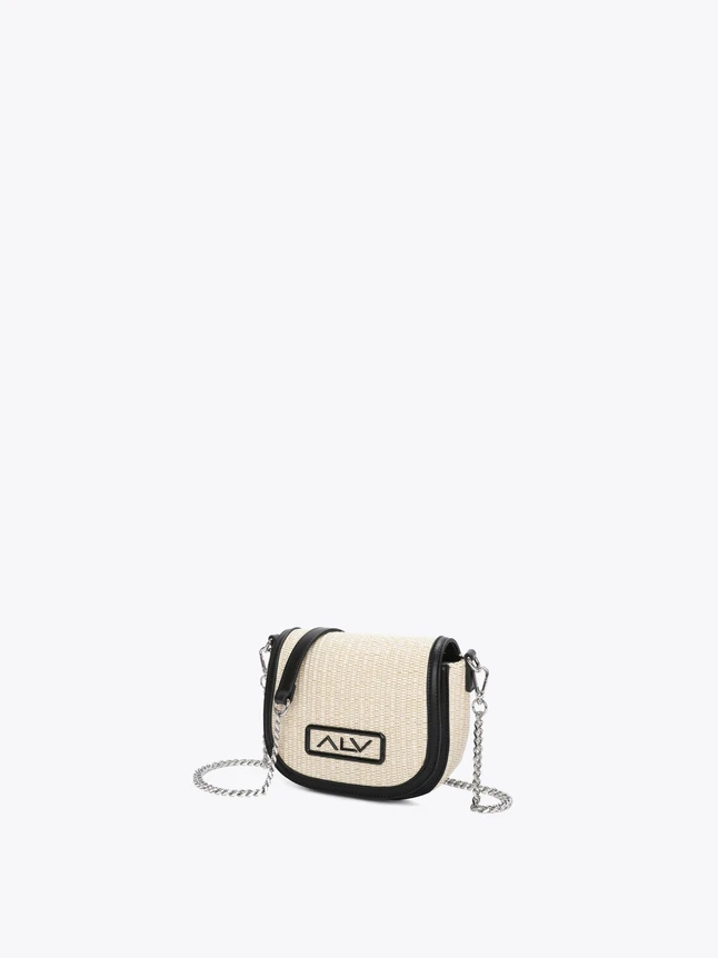 Modern Woven Saddle Crossbody Bag with Leather Trim and Chain Strap
