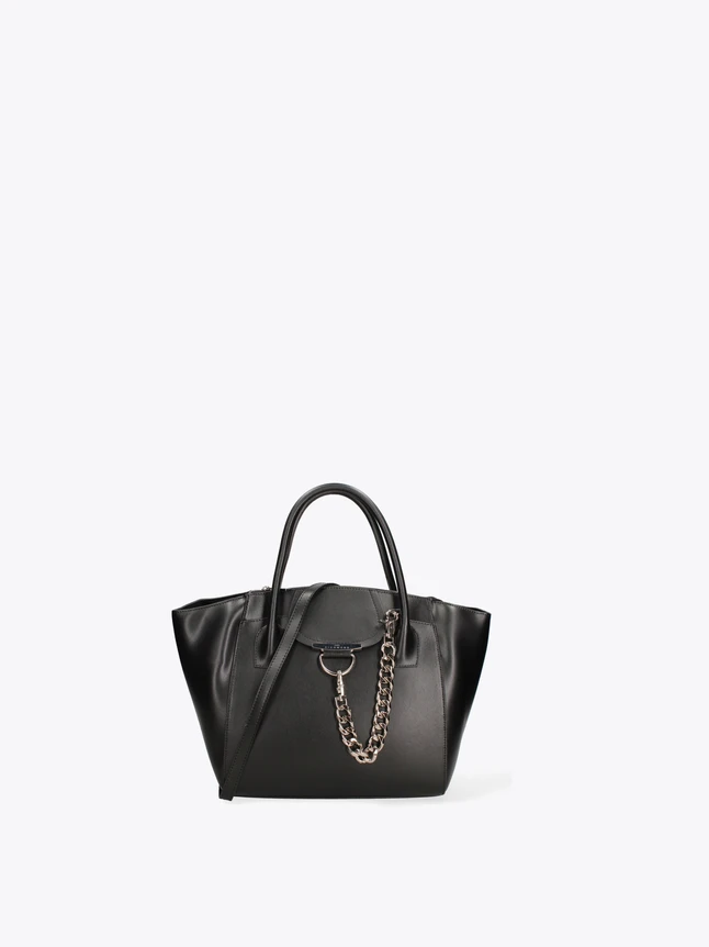 Chic Leather Top Handle Tote Bag with Chain Detail for Everyday Use