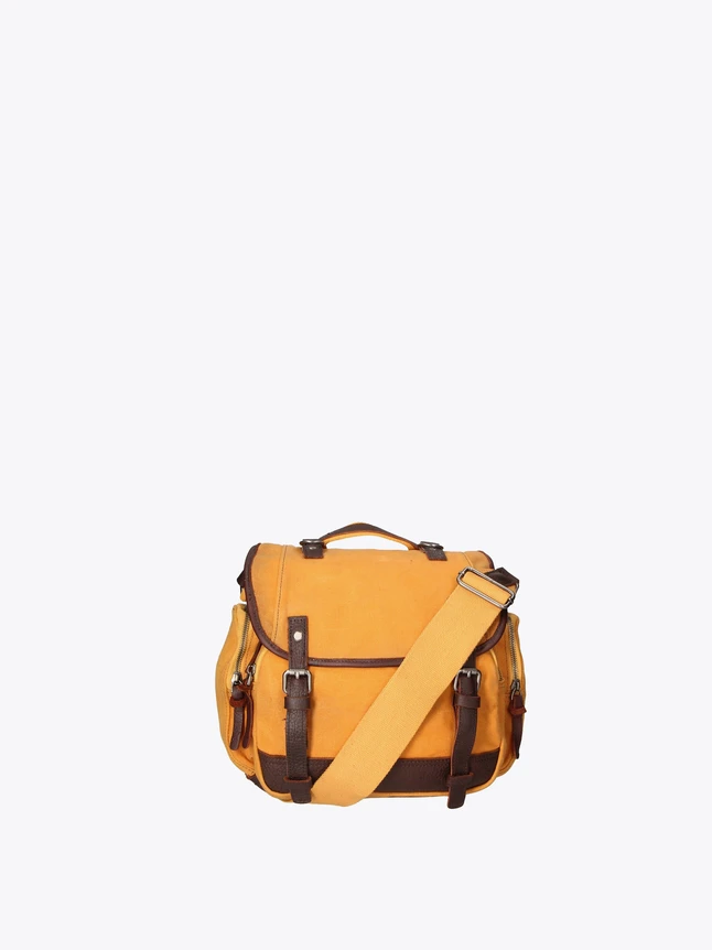Crossbody Canvas Messenger Bag with Leather Trim for Daily Commute