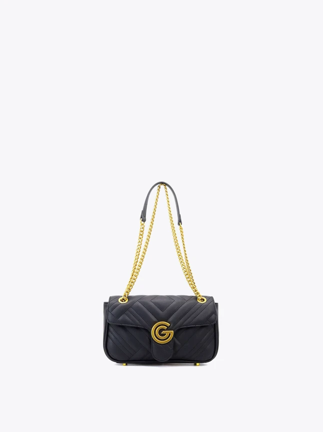 Quilted Leather Shoulder Bag with Chain Strap for Evening Events