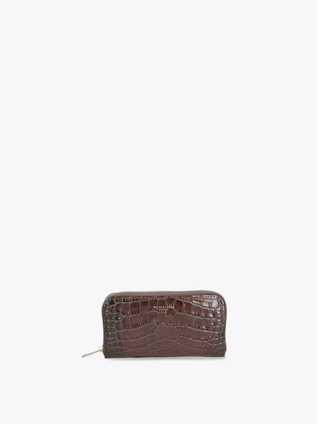 Crocodile Embossed Leather Minimalist Zip Wallet Clutch for Everyday Use