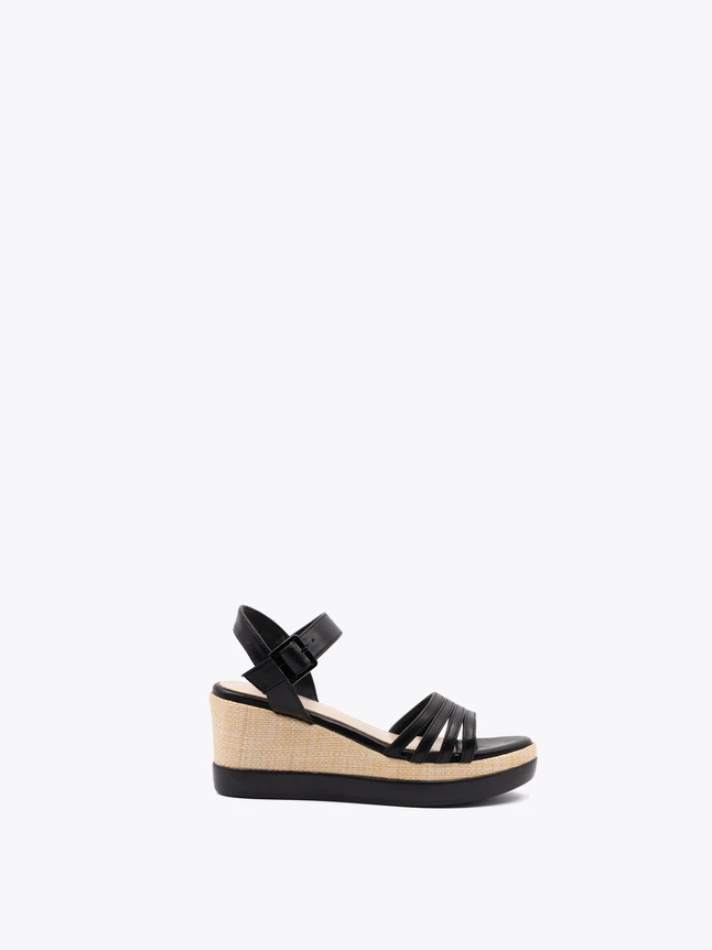 Leather Strappy Wedge Sandal Platform Espadrille for Everyday Wear