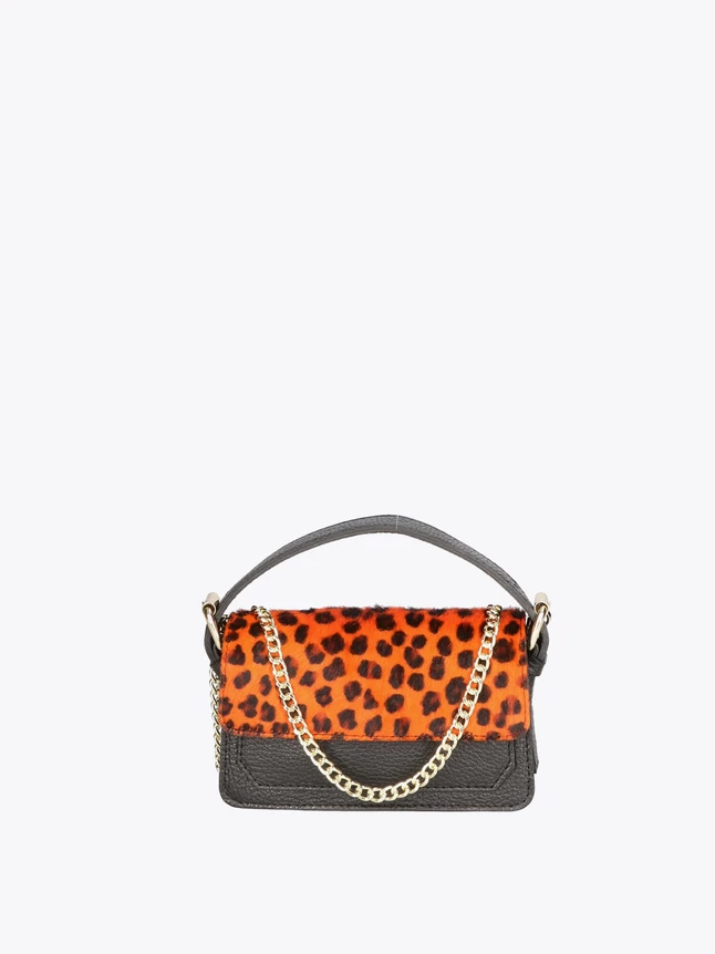 Mini Leather Crossbody Bag Leopard Print Flap Top Handle Chain Strap Everyday