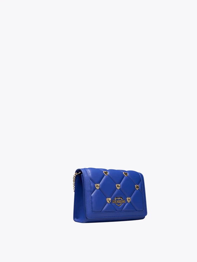Quilted Leather Crossbody Bag with Heart Studs for Evening