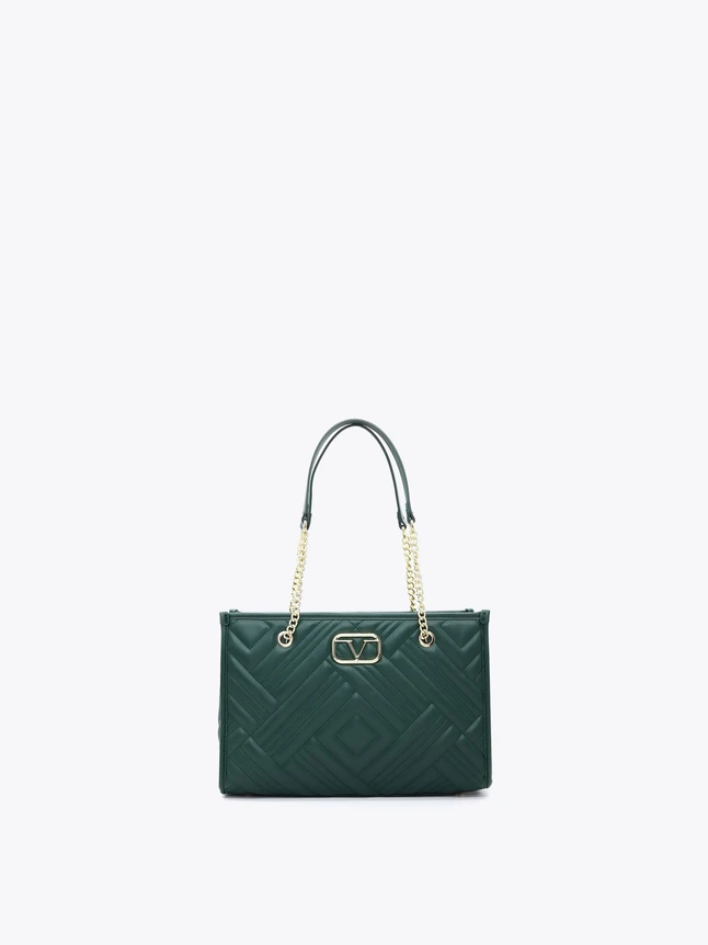 Quilted Leather Tote Bag with Chain Strap for Everyday Use
