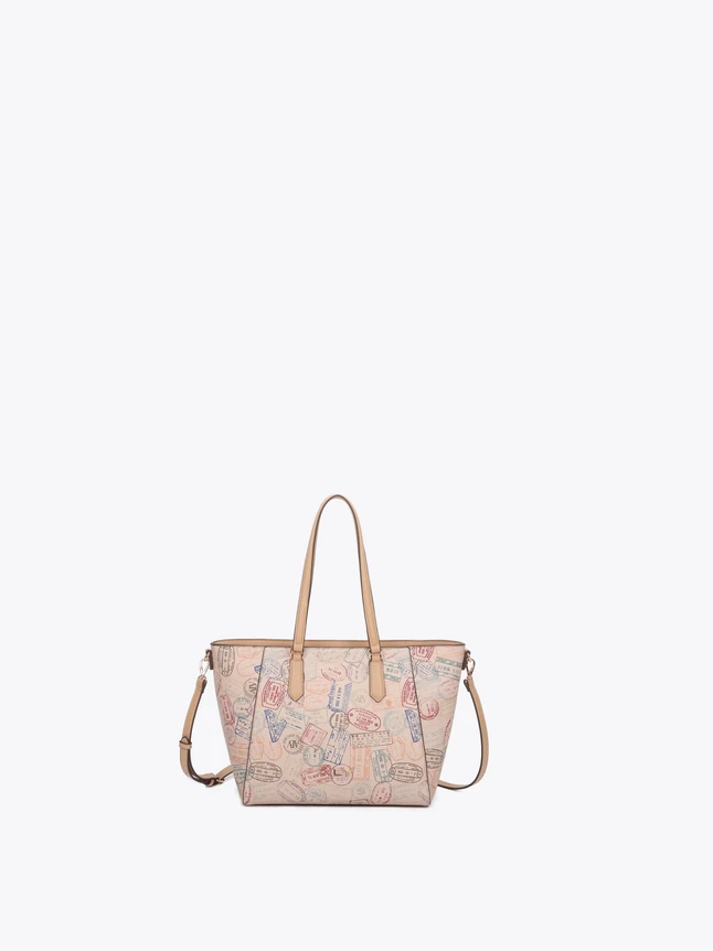 Canvas Tote Bag with Leather Trim Travel Print for Everyday Use