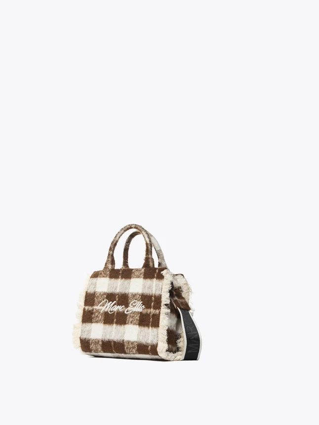 Plaid Tweed Fringed Top Handle Crossbody Shoulder Bag