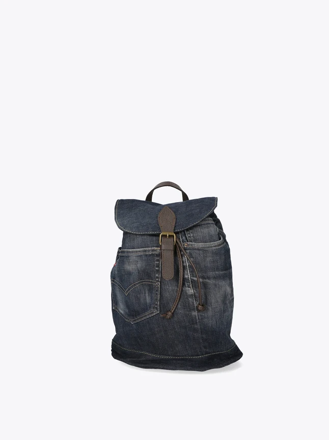 Casual Denim Backpacks for School with Leather Strap