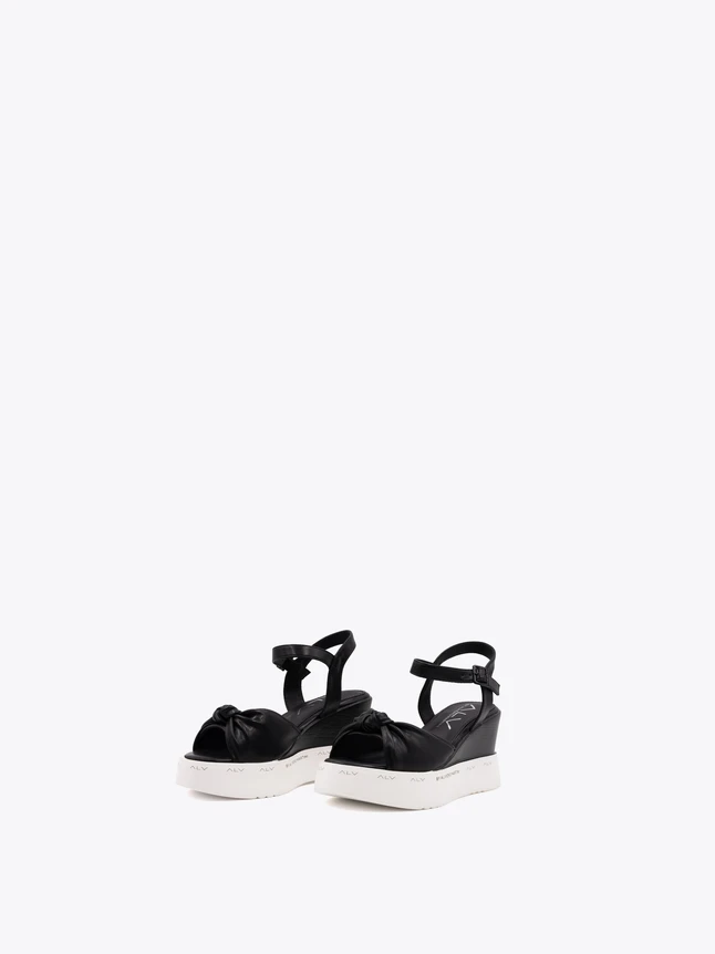 Bow Front Platform Sandal Faux Leather Wedge for Evening Outings