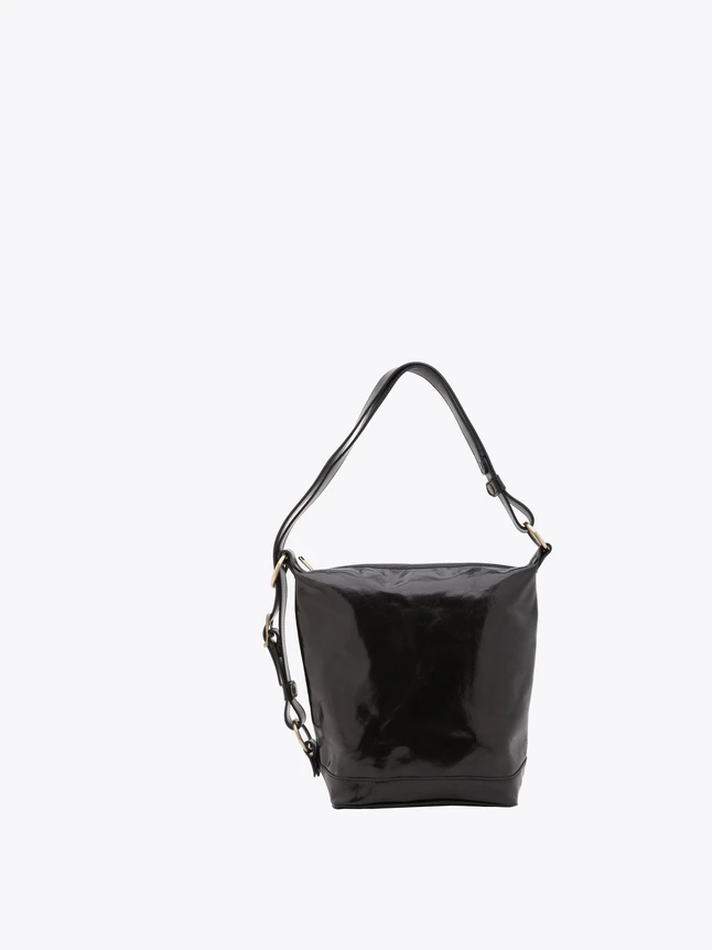 Patent Leather Bucket Bag with Adjustable Shoulder Strap for Everyday Use