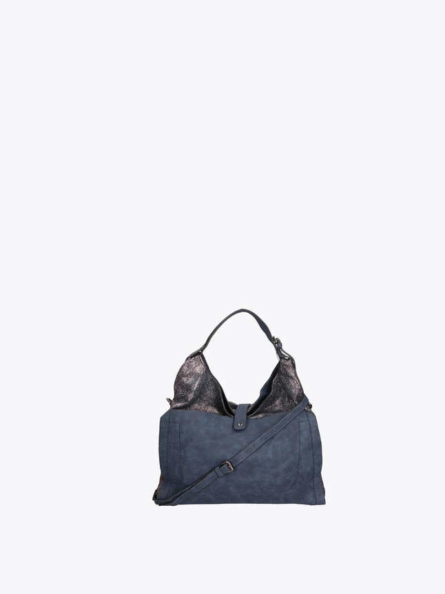 Denim Hobo Tote Bag for Everyday Use with Metallic Top Handle Strap