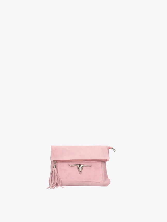 Boho Suede Mini Crossbody Bag for Everyday Use with Tassel and Horn Emblem
