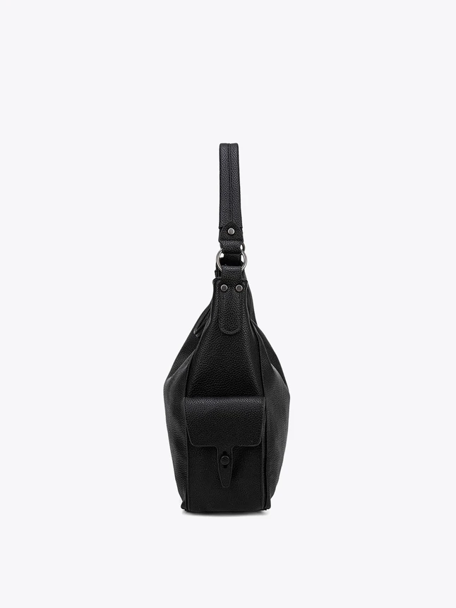 Chic Casual Pebbled Leather Hobo Shoulder Bag with Front Flap Pocket
