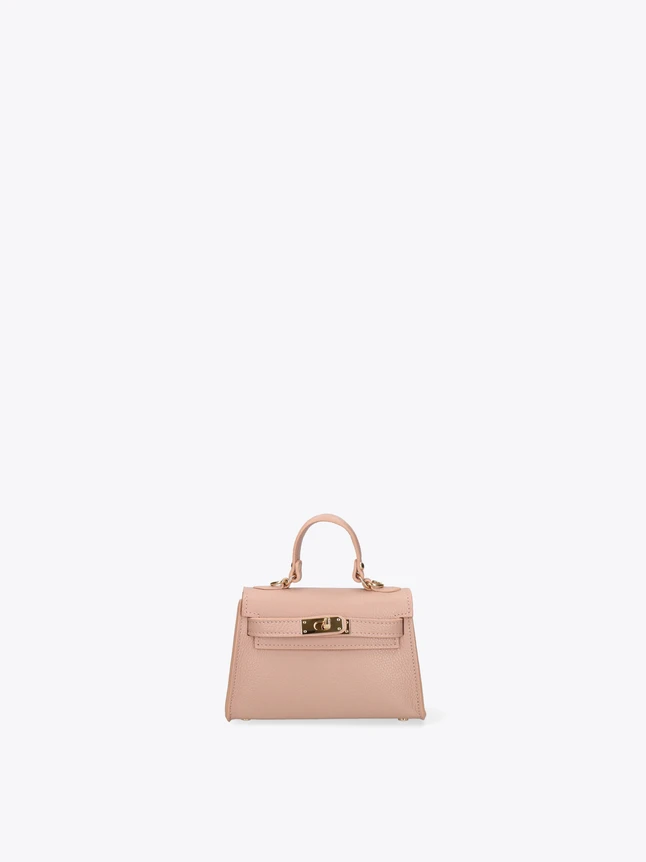 Classic Top Handle Flap Handbag in Premium Leather with Gold Tone Accents
