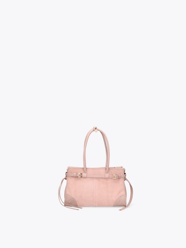 Effortless Suede Bucket Shoulder Bag With Leather Trim For Daily Sophistication