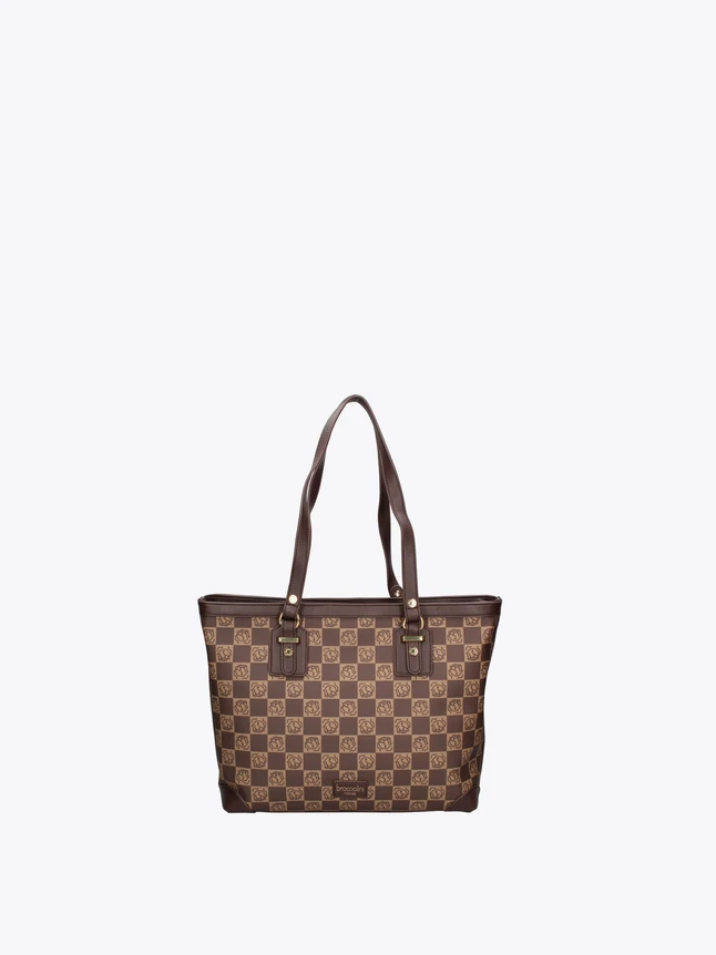 Checkerboard Pattern Canvas Tote Bag with Dual Top Handles for Everyday Use