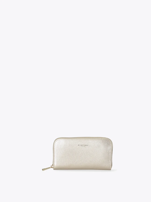 Minimalist Metallic Leather Zip Wallet Clutch for Evening out