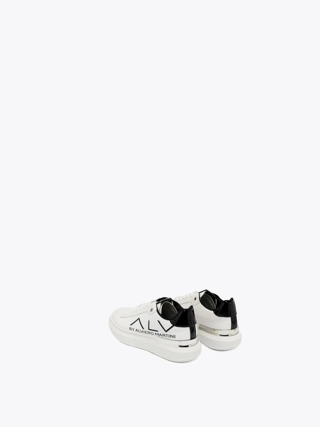Chic Leather Platform Low Top Sneakers With Contrast Metallic Heel Accent Everyday Style