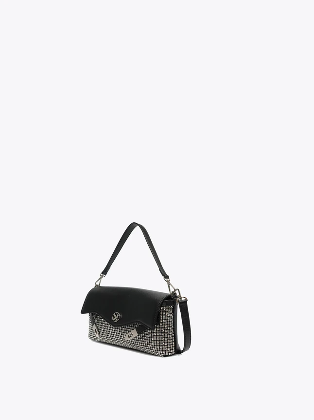 Dazzling Rhinestone Leather Flap Shoulder Handbag For Evening Events