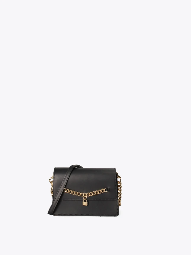 Leather Crossbody Bag with Chain Strap And Lock for Evening