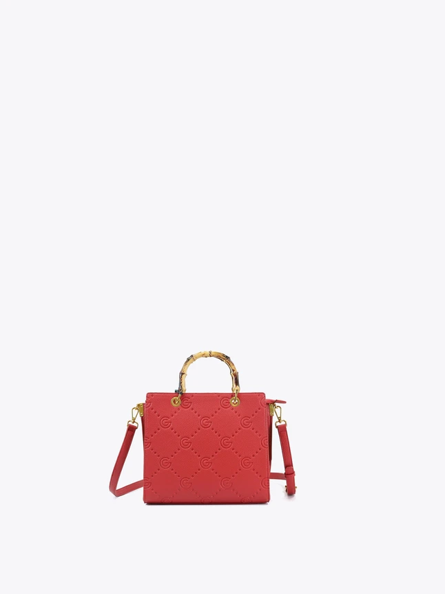 Quilted Leather Satchel with Bamboo Handles And Metal Hardware for Daily Use