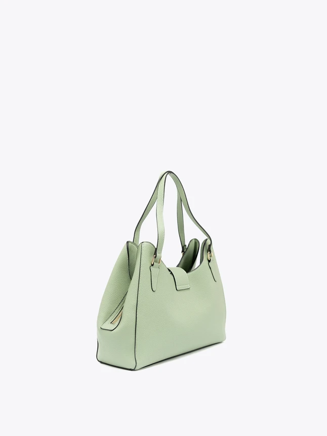 Chic Leather Shopper Bag With Turn Lock Flap And Top Handle Carry