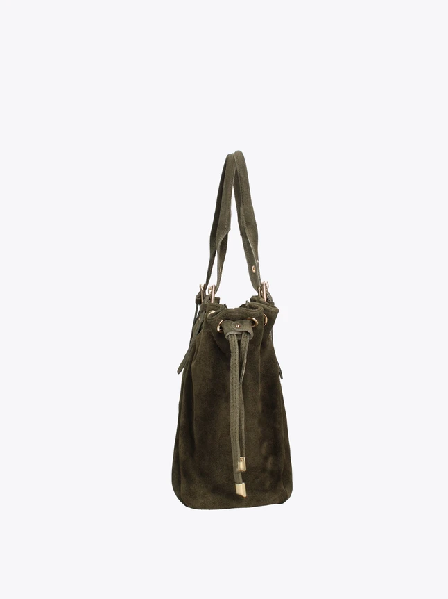 Luxury Suede Shoulder Bag with Drawstring Details for Chic Everyday Carry