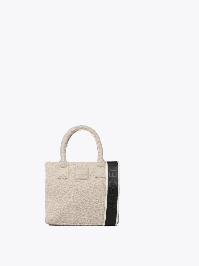 Chic Sherpa Shoulder Bag Featuring Top Handles and Iconic Logo Strap