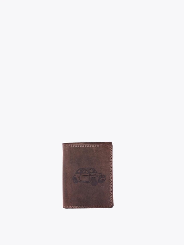 Vintage Leather Bifold Wallet Embossed Car Motif Everyday Use