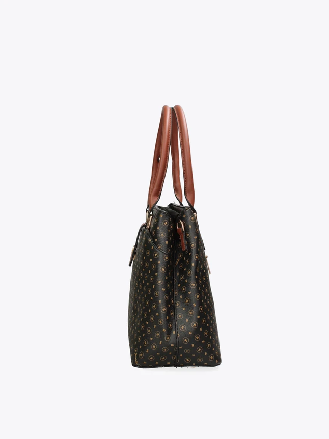 Elegant Faux Leather Monogram Shoulder Bag Top Handle for Business Chic