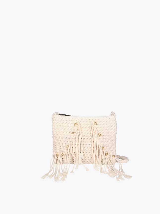 Crochet Fringe Crossbody Bag Beaded Accent Daily Use