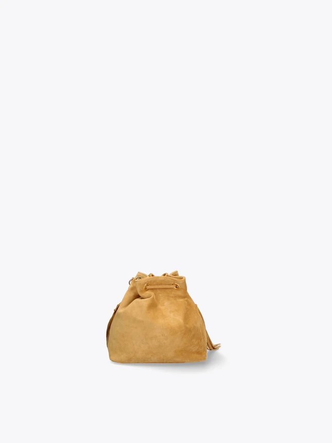 Luxe Suede Fringe Bucket Bag Drawstring Closure Bohemian Style