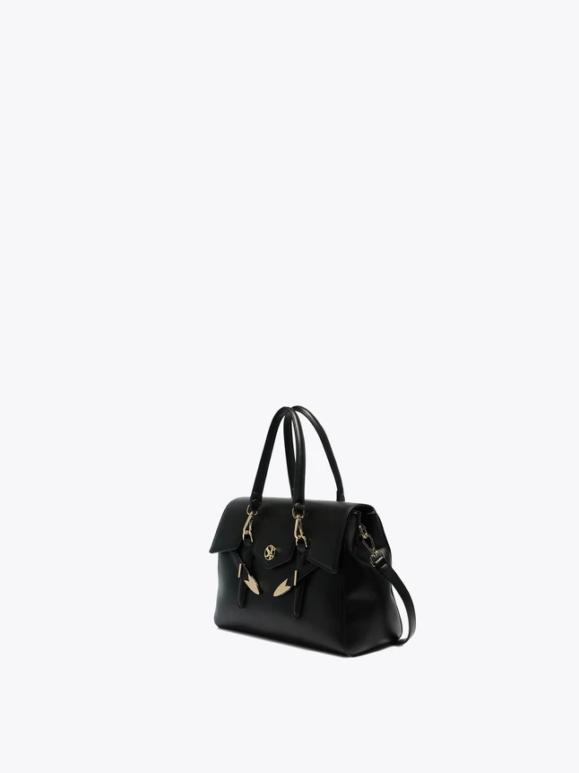 Modern Premium Leather Top Handle Satchel With Embellished Flap Closure